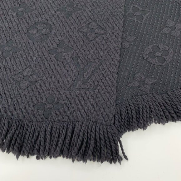 Louis Vuitton Dark Gray Logo Monogram Wool Fringe Scarf - Picture 6 of 8